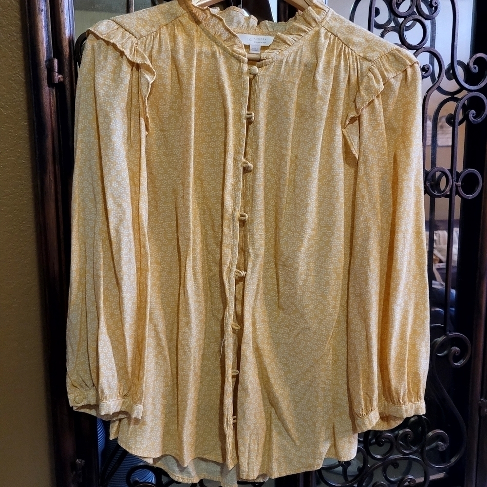 Lauren Conrad 2X Yellow White Work Career Blouse Long Sleeve